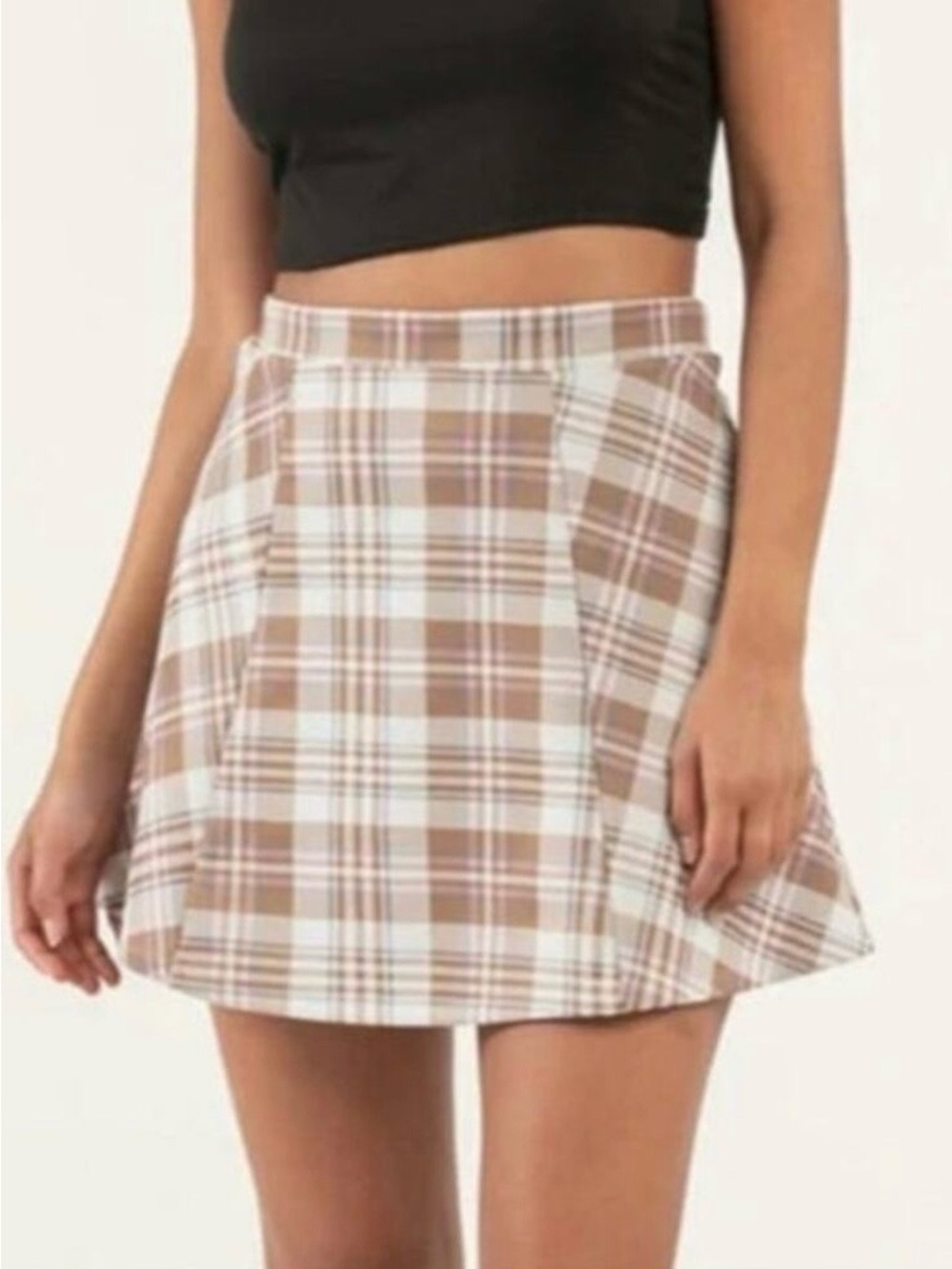 RSQ A-Line Knit Skirt
Brown Plaid Pull-On Stretch Preppy Casual